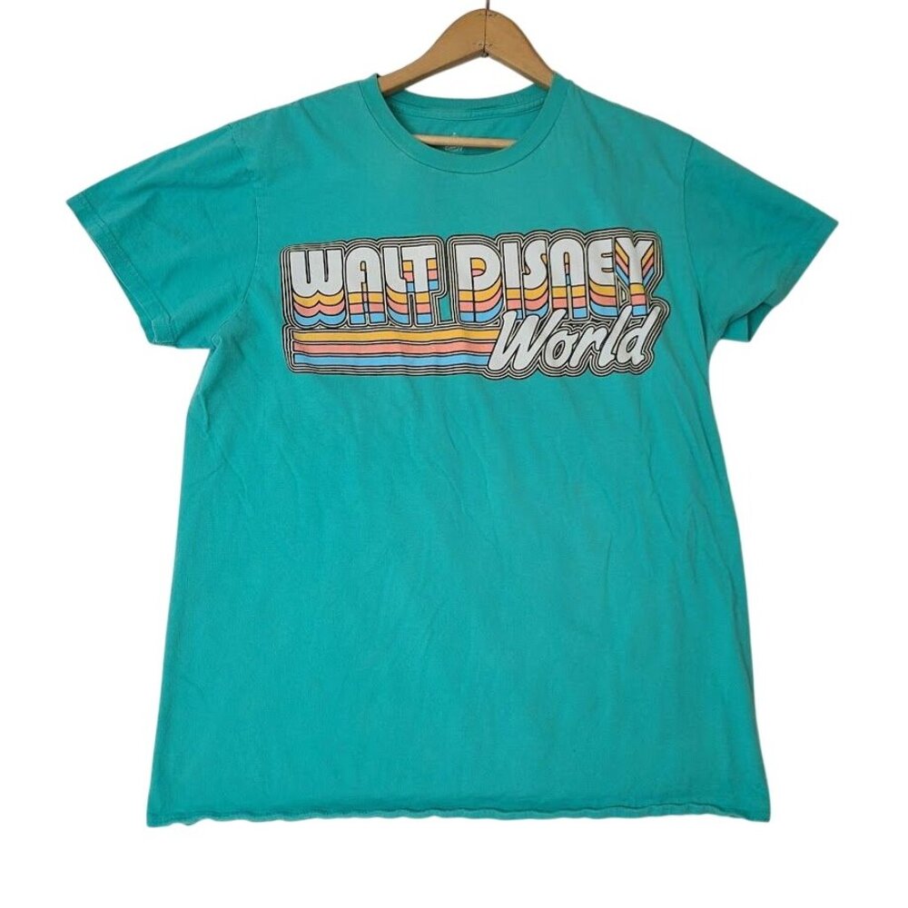Walt Disney World Retro Stripe Logo T Shirt Teal Adult Large